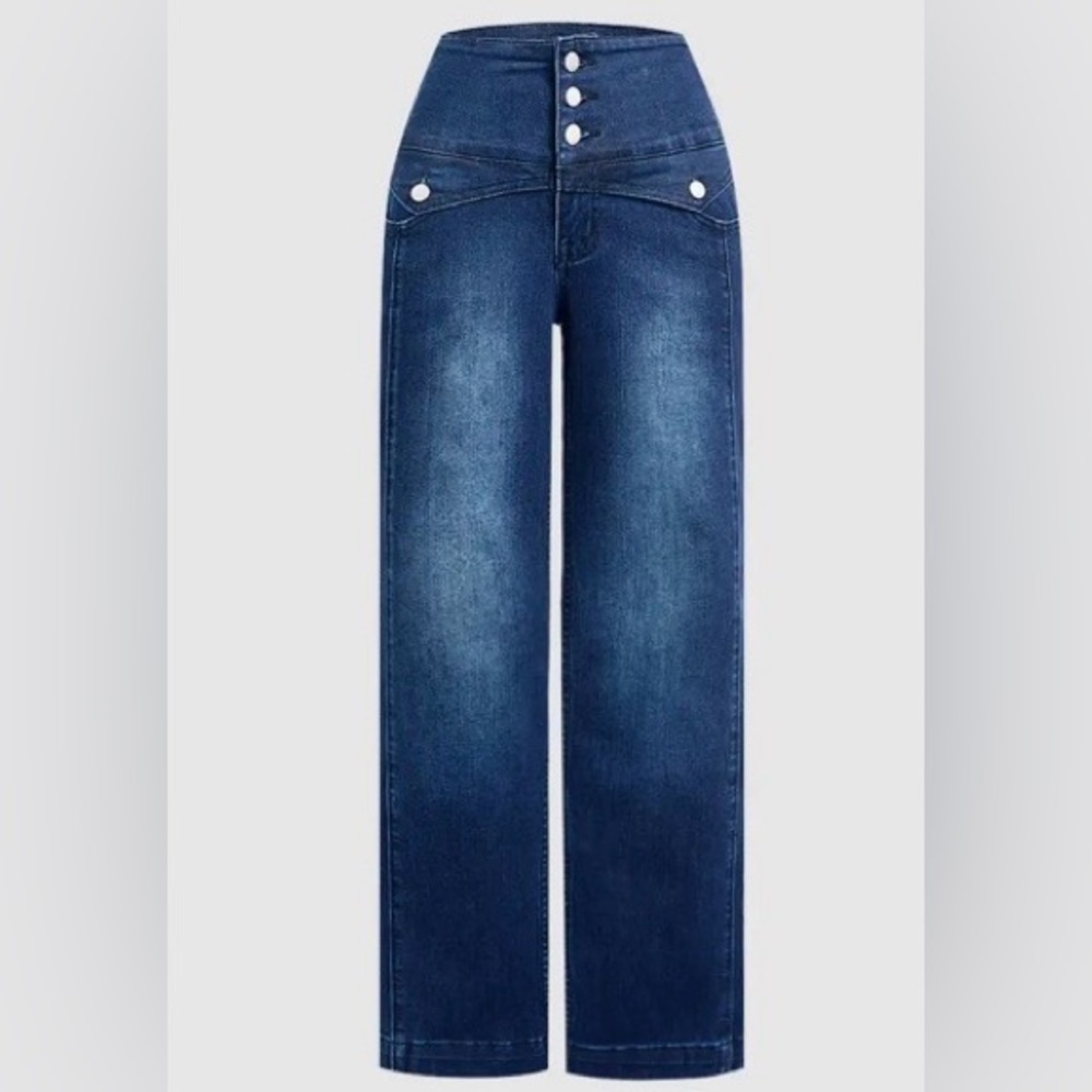 Flamingals Wash Seam Front High Rise Straight Leg Jeans Size Large NWT - Picture 4 of 13